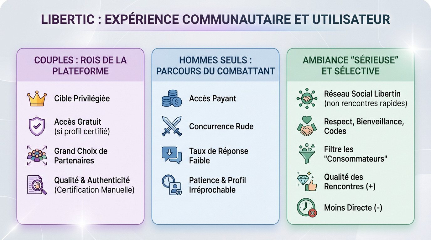Analyse de la communauté Libertic : couples, hommes seuls et ambiance du site