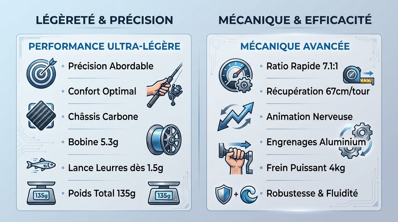 Moulinet BFS Tsurinoya Dark Wolf Ultra KF-50S avec bâti carbone et bobine légère