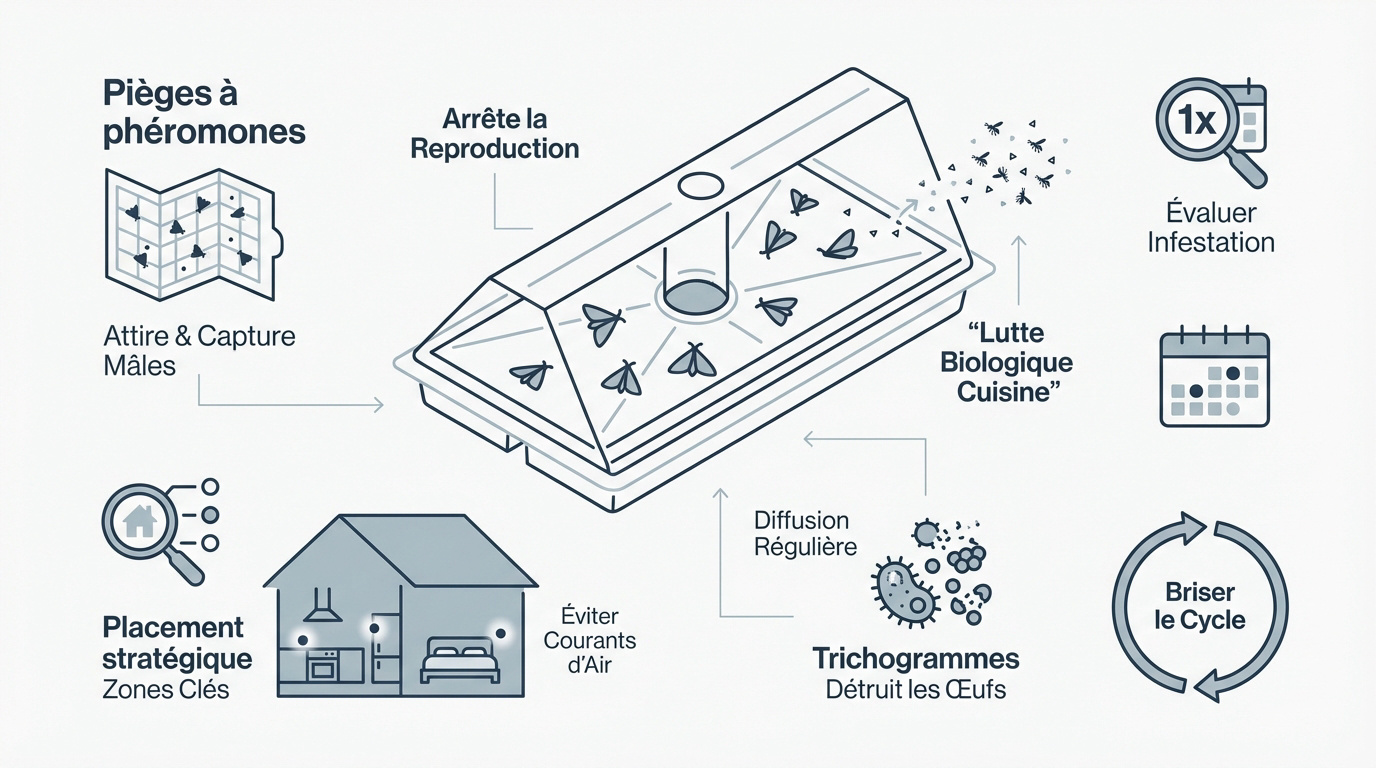 Infographie explicative sur les m&eacute;thodes de lutte biologique et naturelle contre les mites alimentaires et textiles
