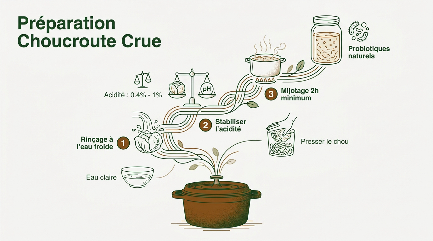 Préparation de la choucroute crue rinçage et essorage
