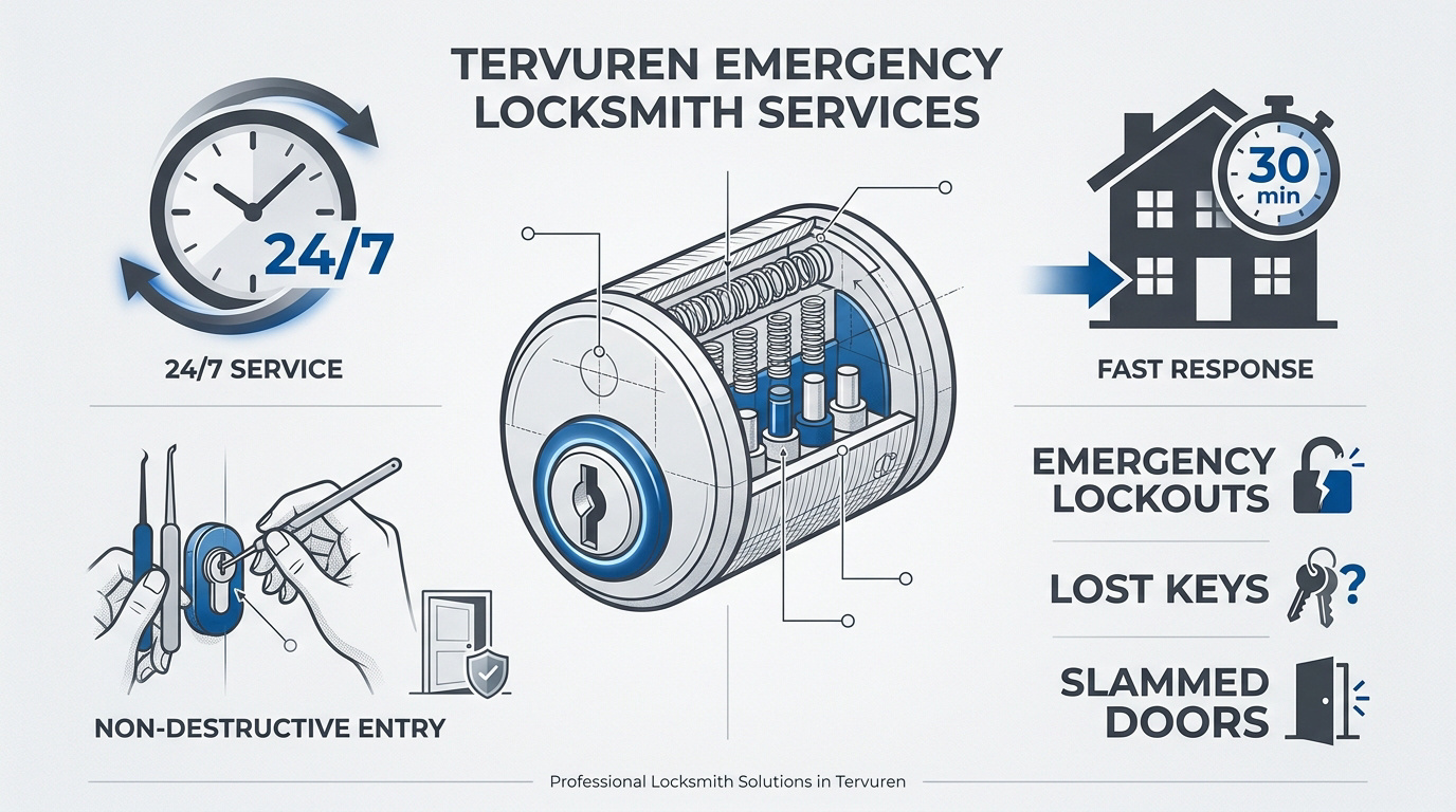 Professional locksmith technician performing an emergency door opening in Tervuren