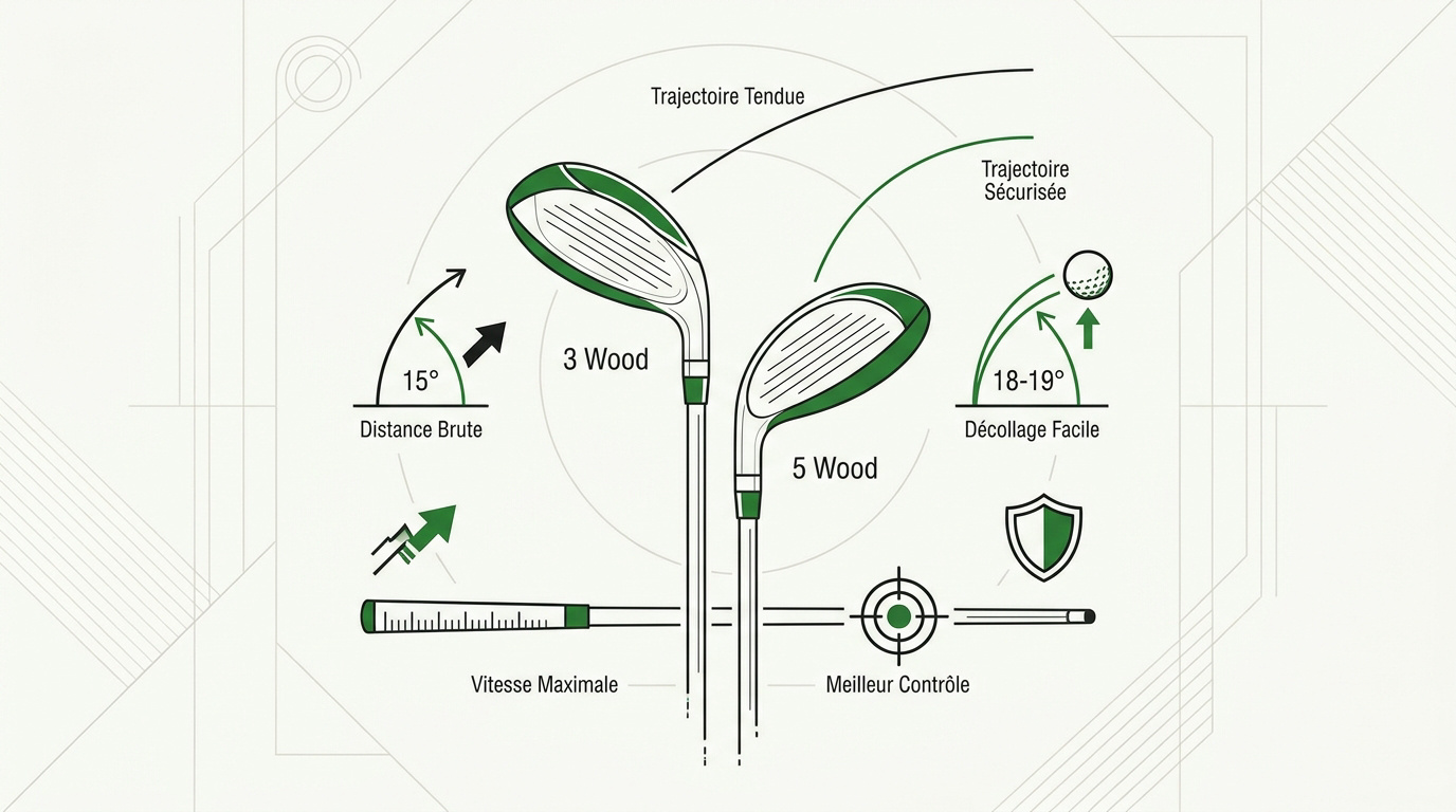 Analyse technique des têtes de bois 3 et bois 5 sur fairway