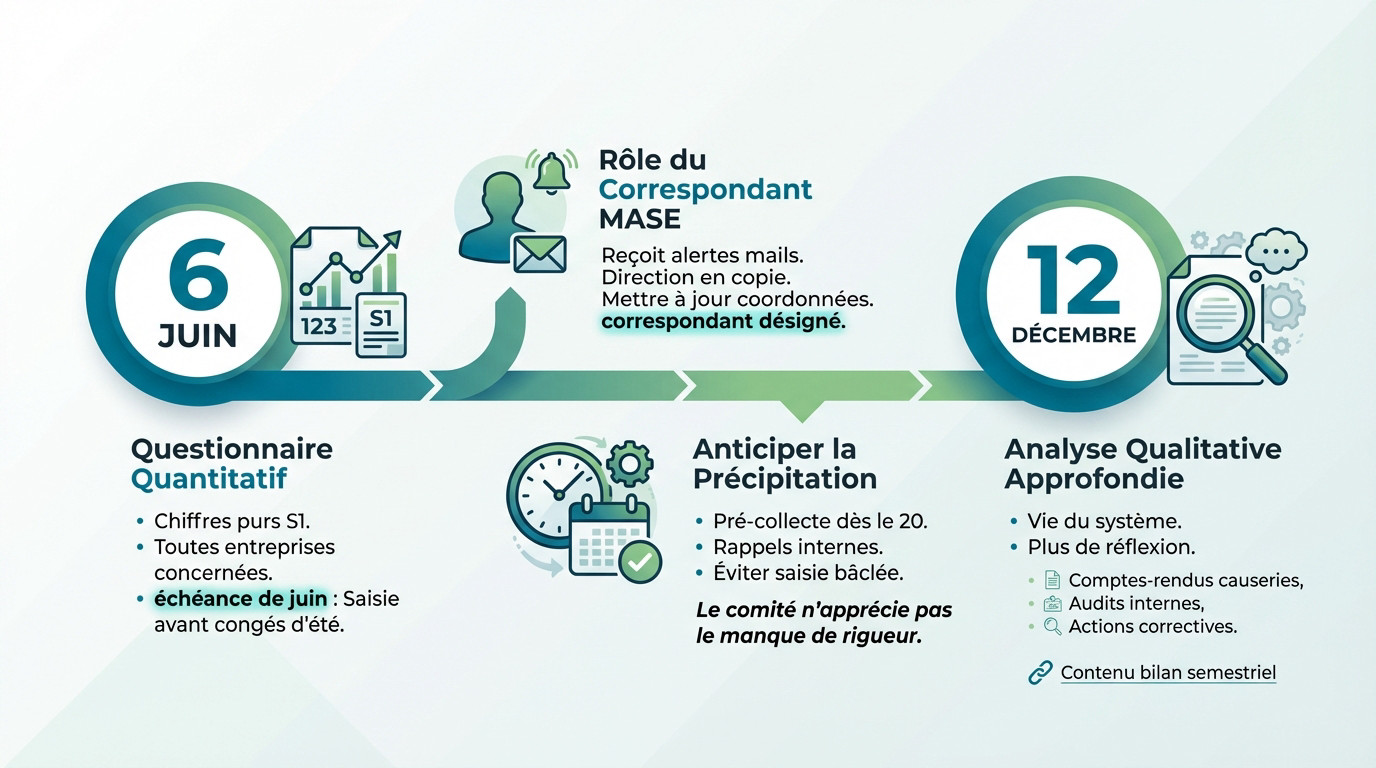 Calendrier des échéances MASE et rôle du correspondant pour l'anticipation du bilan semestriel