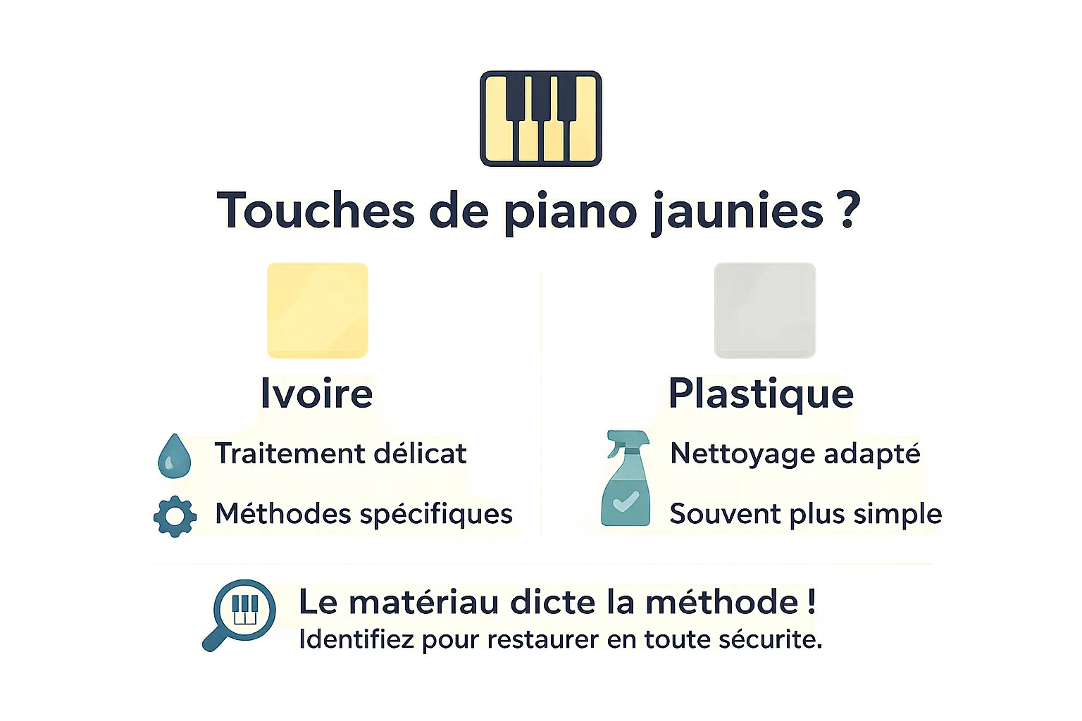 Touches de piano anciennes et restaurées