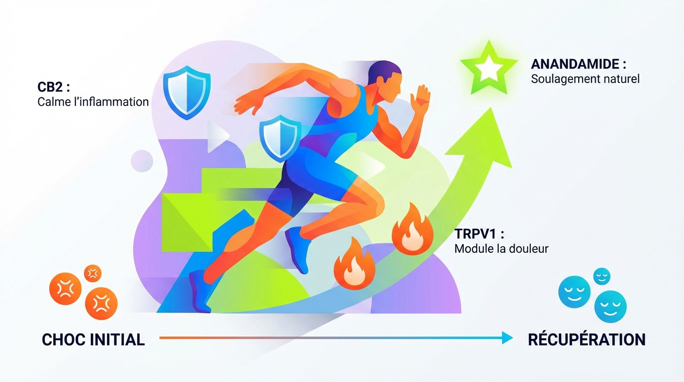 Schéma de l'interaction entre le CBD et le système endocannabinoïde chez l'athlète