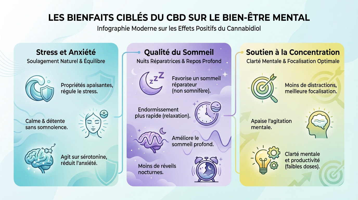 Illustration des effets de l'huile de CBD sur le stress et le sommeil