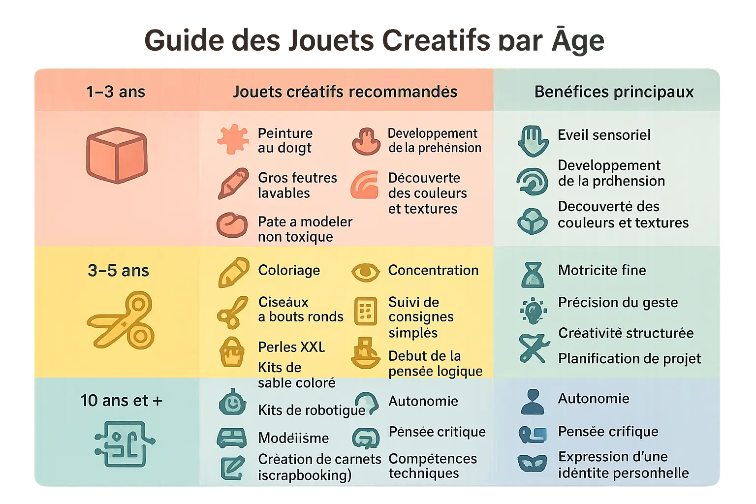 Illustration des jouets créatifs par âge
