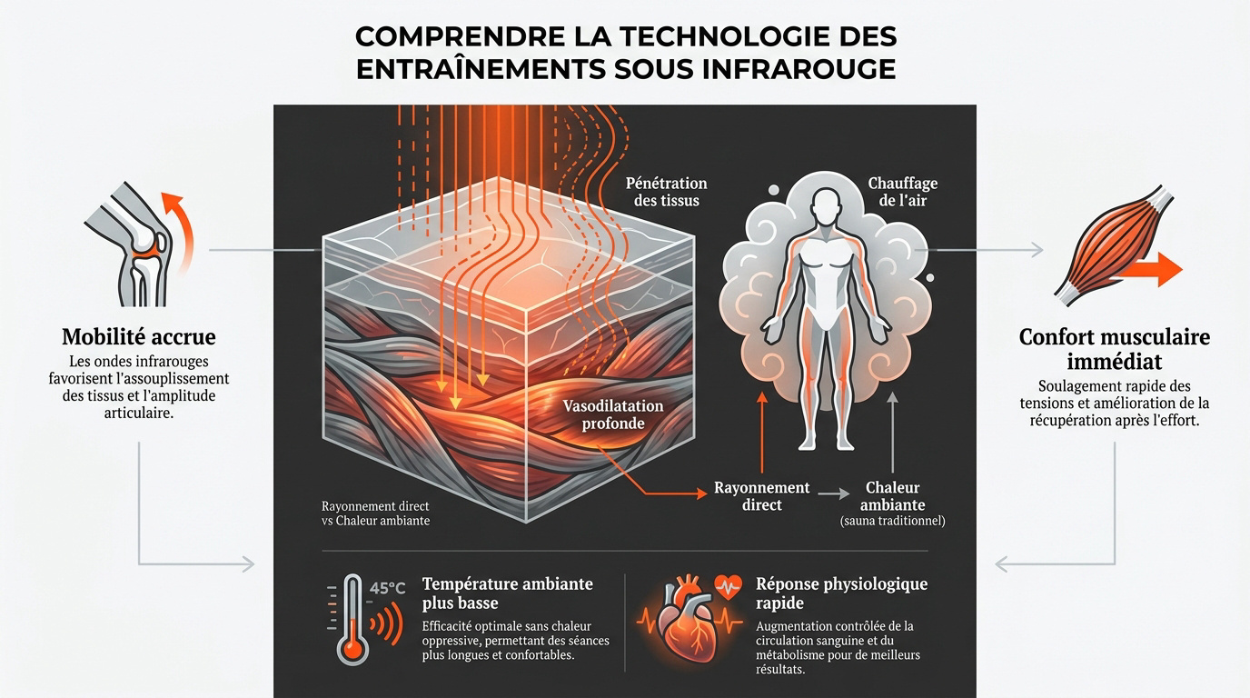 Schéma de la technologie infrarouge et pénétration thermique dans les tissus cutanés