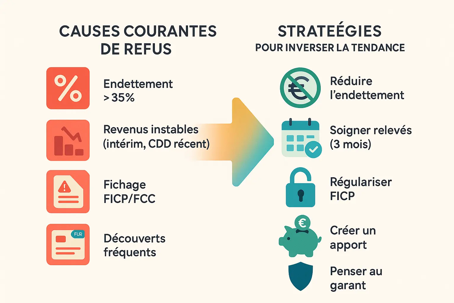Illustration des causes et stratégies pour refus de crédit
