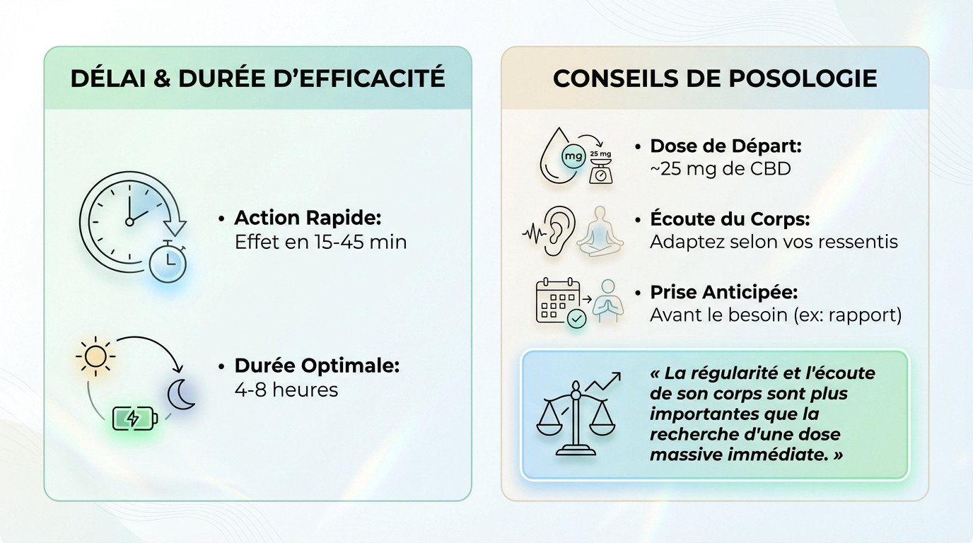 Guide dosage et administration huile CBD sublinguale pour performance intime
