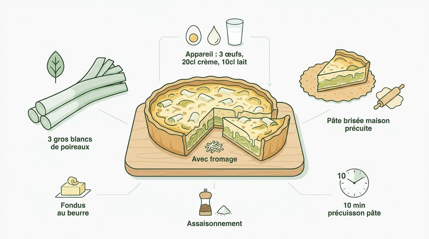 Infographie de la recette de quiche aux poireaux