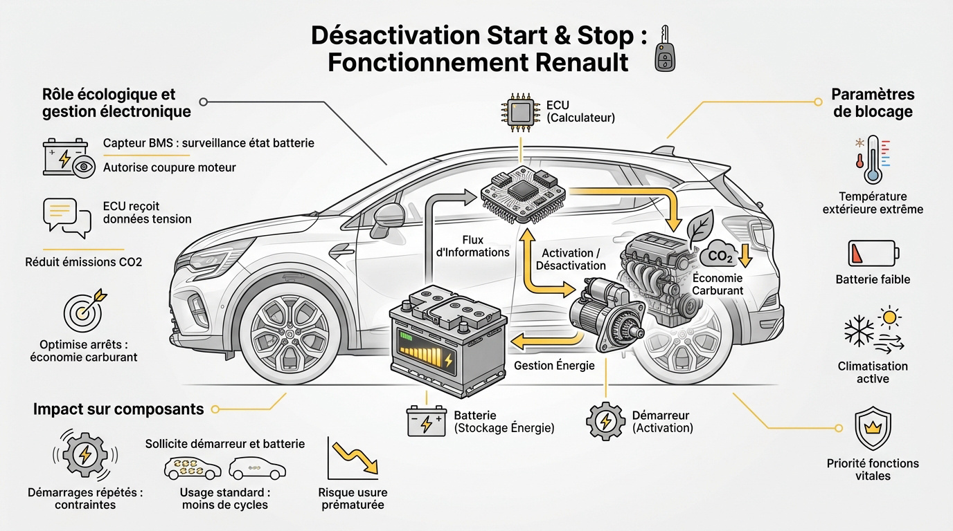 Schéma technique du système Start and Stop sur un moteur Renault