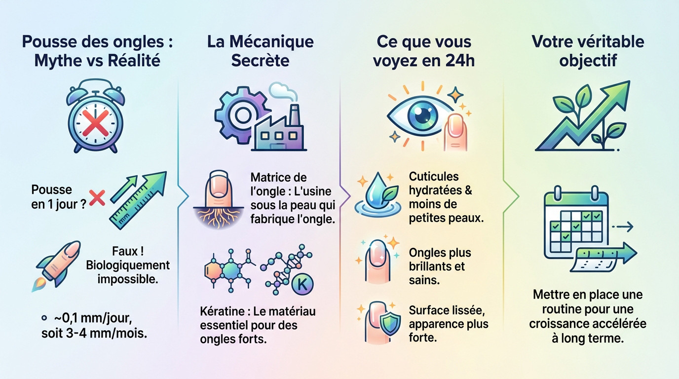 Schéma illustrant la matrice de l'ongle et le processus de croissance naturelle