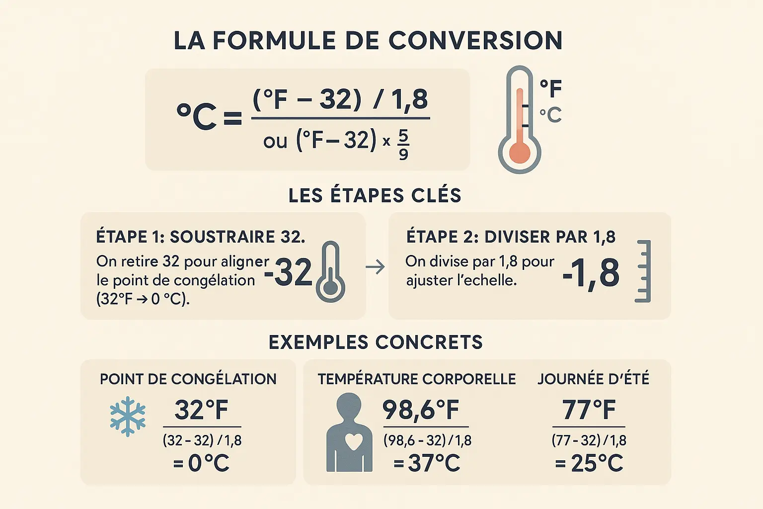 Tableau de conversion Fahrenheit en Celsius