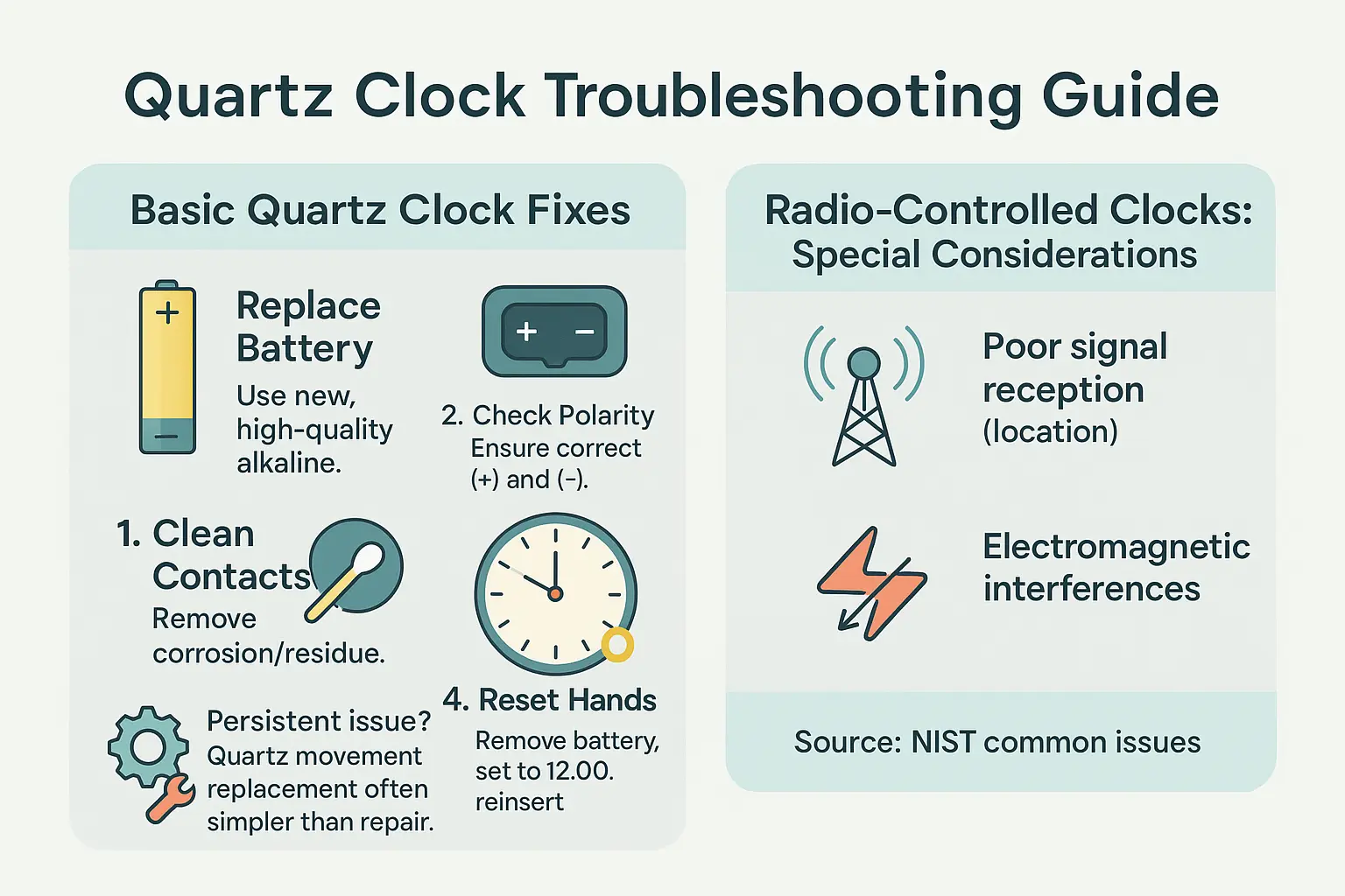 <strong>Quartz clock troubleshooting guide</strong>