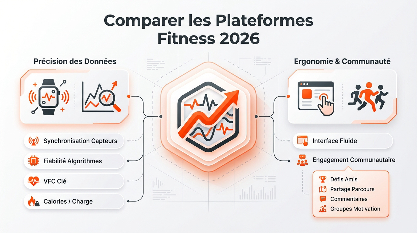 Interface de suivi fitness haute précision avec indicateurs de performance et communauté active