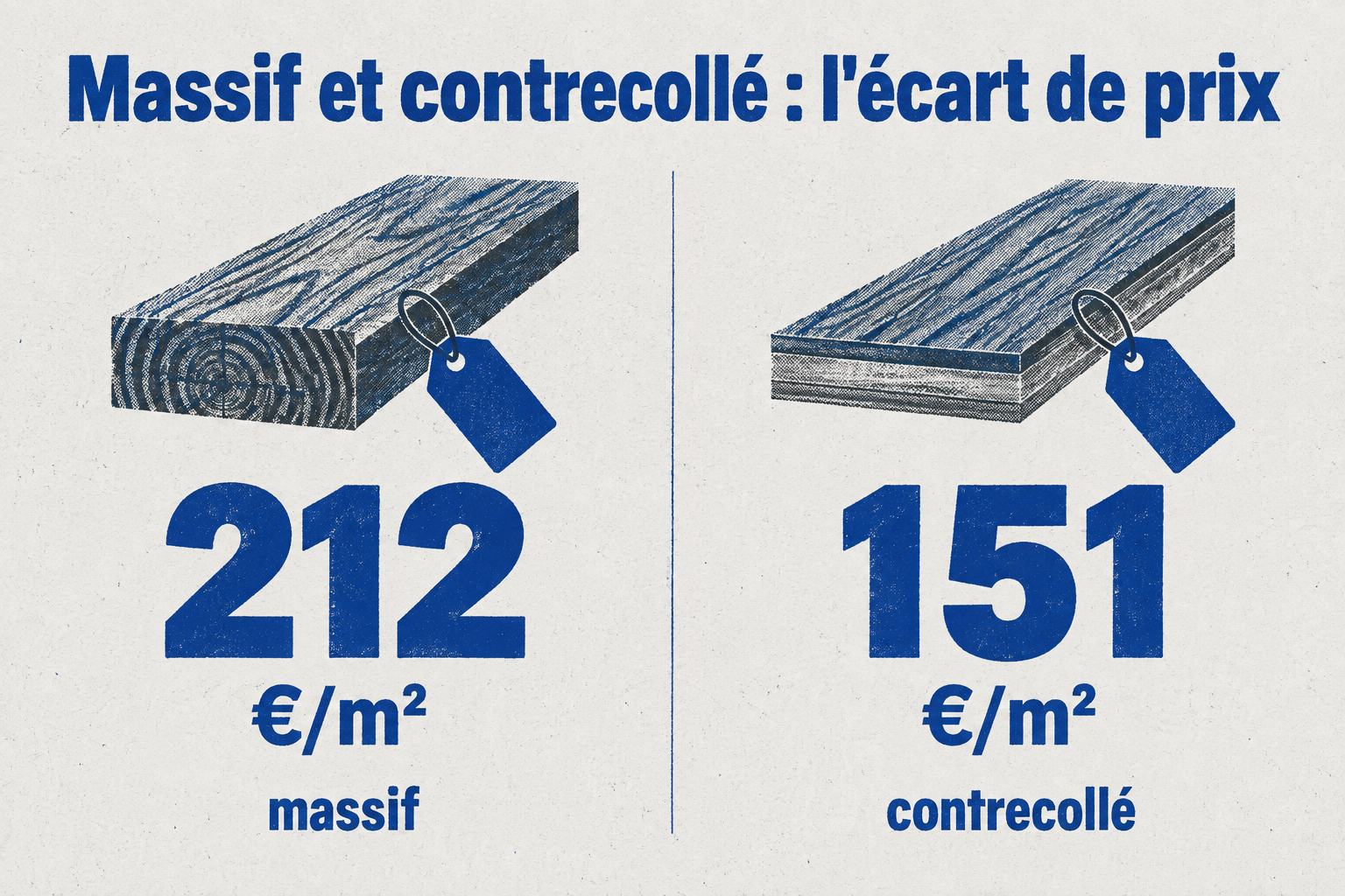 Le parquet massif posé coûte jusqu'à 212 €/m², contre 151 €/m² pour le contrecollé.