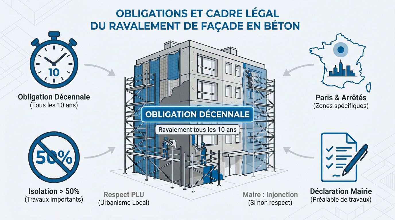 Ravalement de façade sur un immeuble en béton avec échafaudage