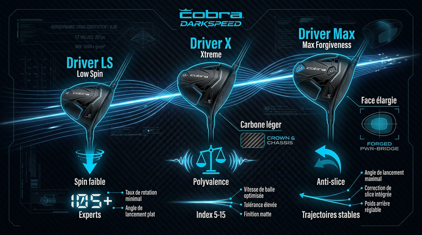 Comparatif des caractéristiques techniques drivers Cobra Darkspeed LS, X et Max
