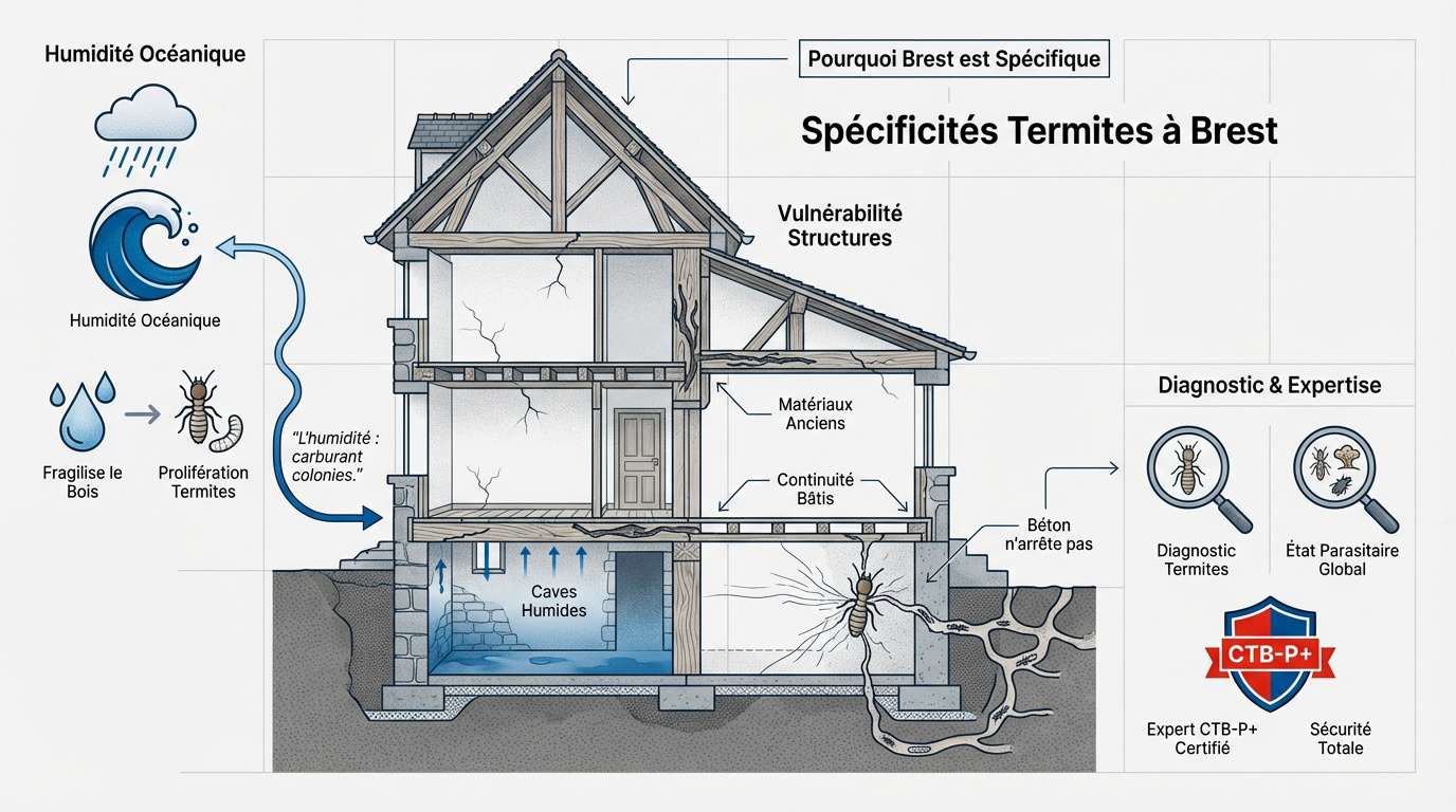Expertise technique pour le traitement des termites à Brest dans un bâtiment humide