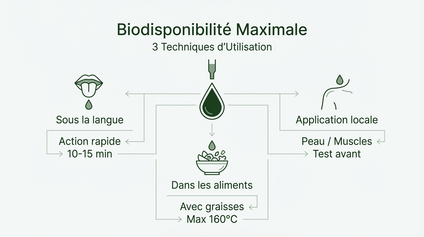 Schéma explicatif de la biodisponibilité de l'huile de CBD selon le mode d'administration