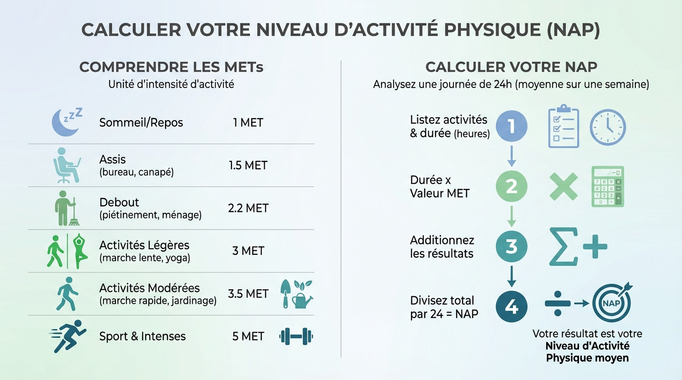 Calculer votre niveau d'activité physique NAP avec la méthode des METs
