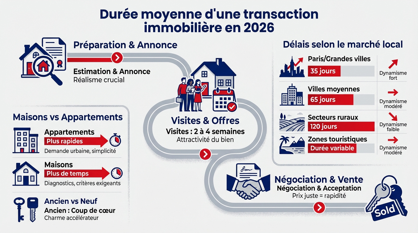 Graphique des délais de vente immobilière par étapes en 2026