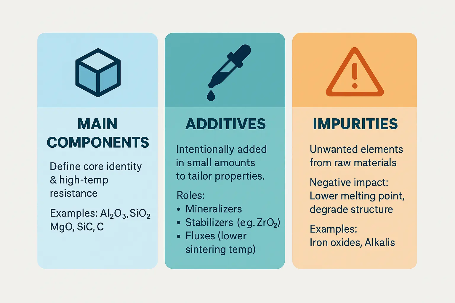 Ceramic composition diagram showing refractory components