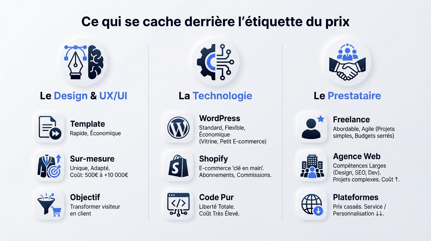 Décomposition des coûts d'un site web : design, technologie et prestataire