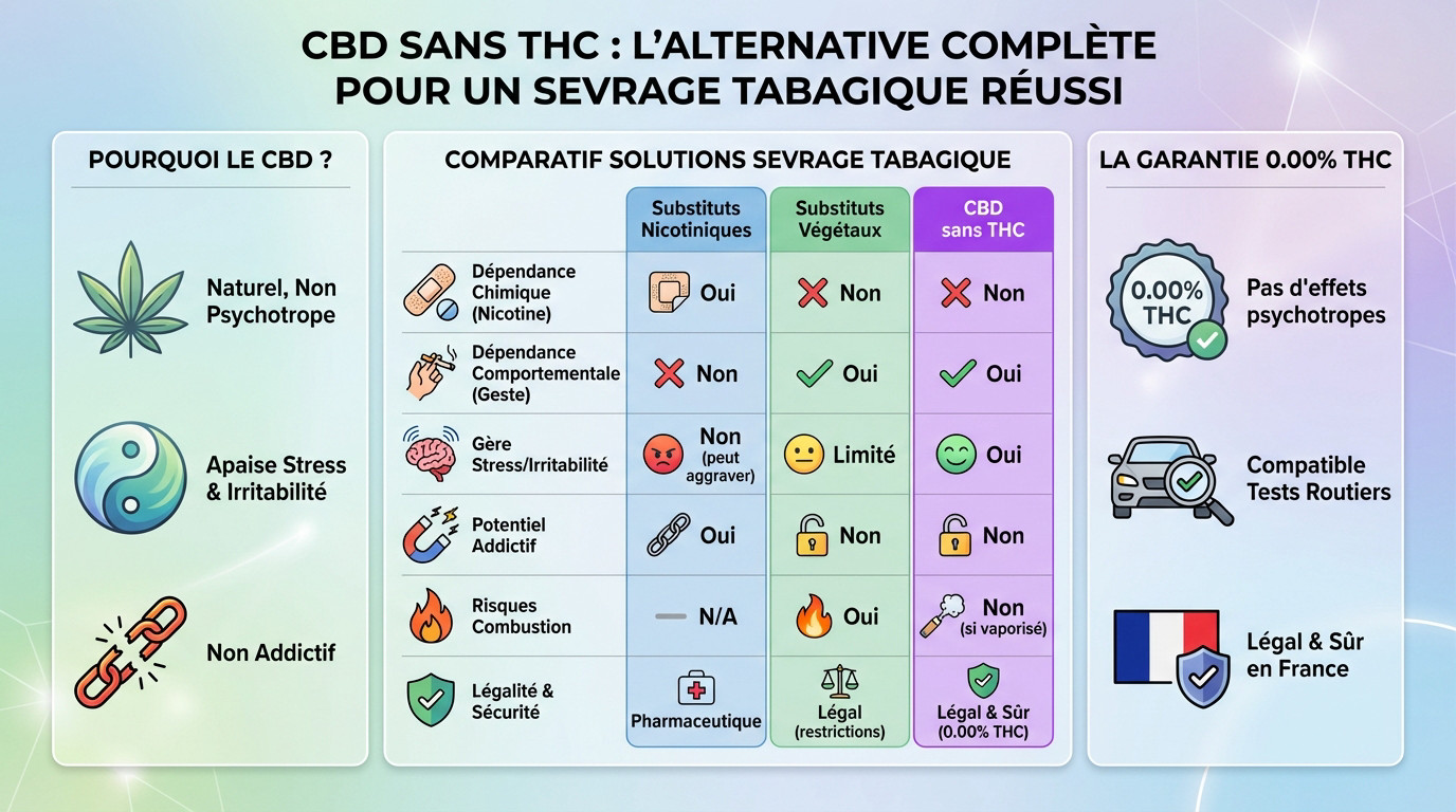 Comparaison entre substitut tabac naturel et CBD sans THC pour le sevrage