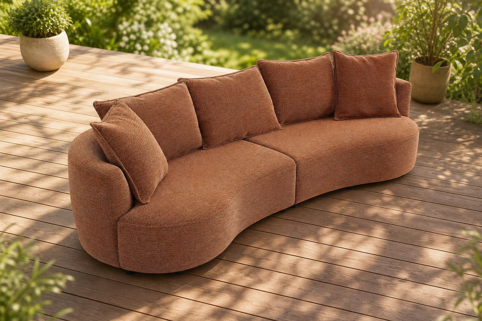 Canapé arrondi 4 places en tissu chenille terracotta - CEPRANO