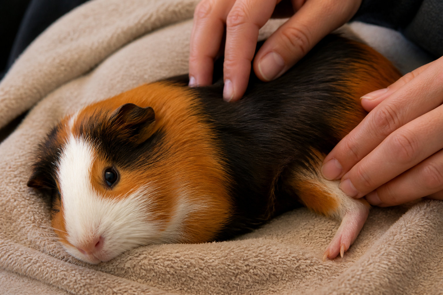 Cochon d'Inde recevant un massage sur une serviette