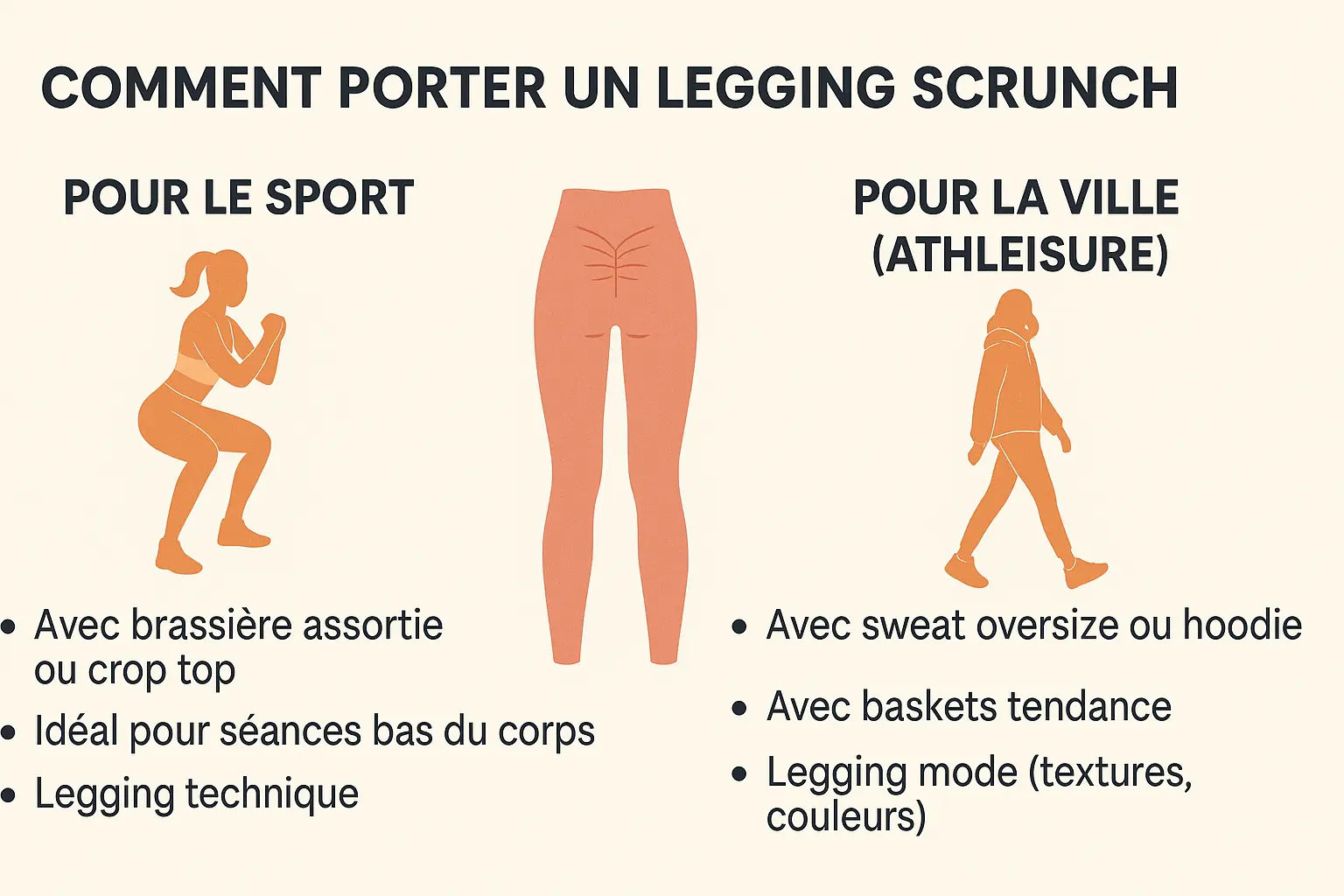 Legging scrunch mettant en valeur les fessiers avec sa couture arrière froncée