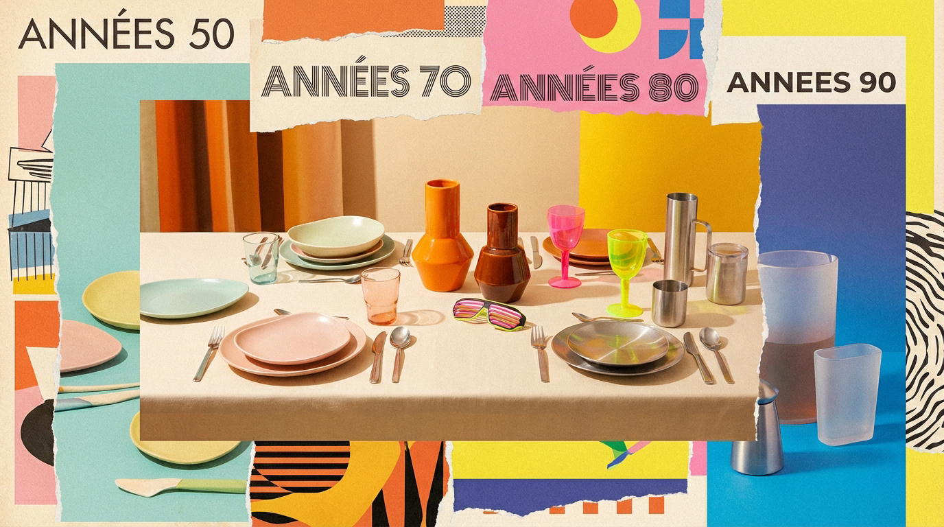 Collage d'inspirations décoratives rétro des années 50 aux années 90