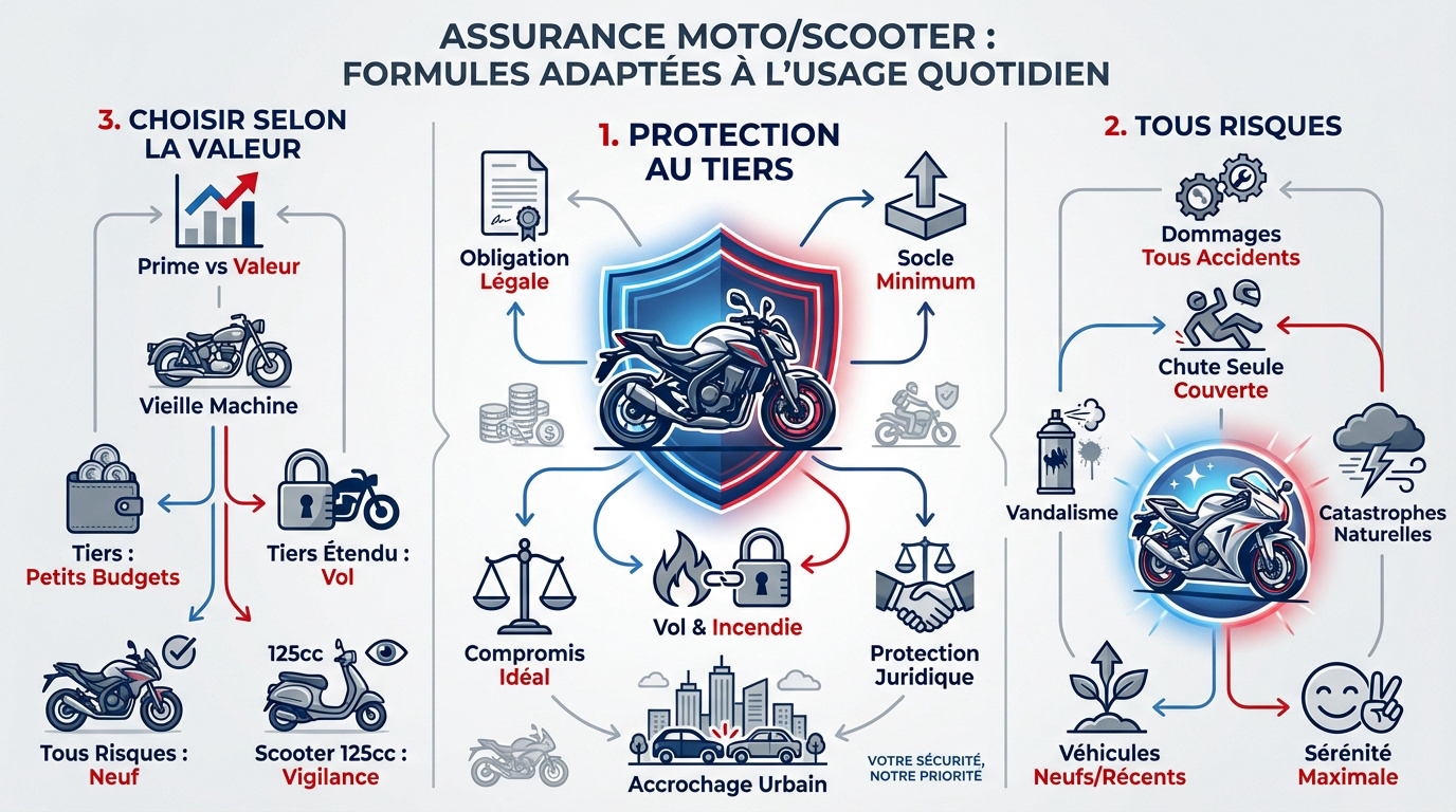 Conducteur de scooter en ville consultant ses options d'assurance