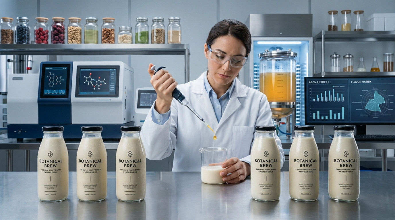 Technicien en laboratoire analysant des arômes alimentaires pour l'optimisation sensorielle industrielle