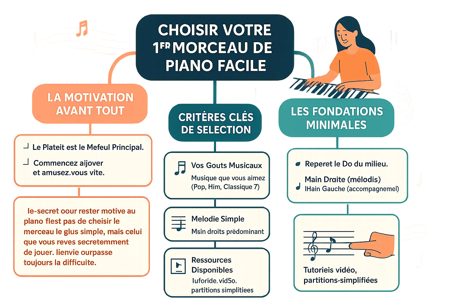 Illustration clavier de piano avec notes colorées