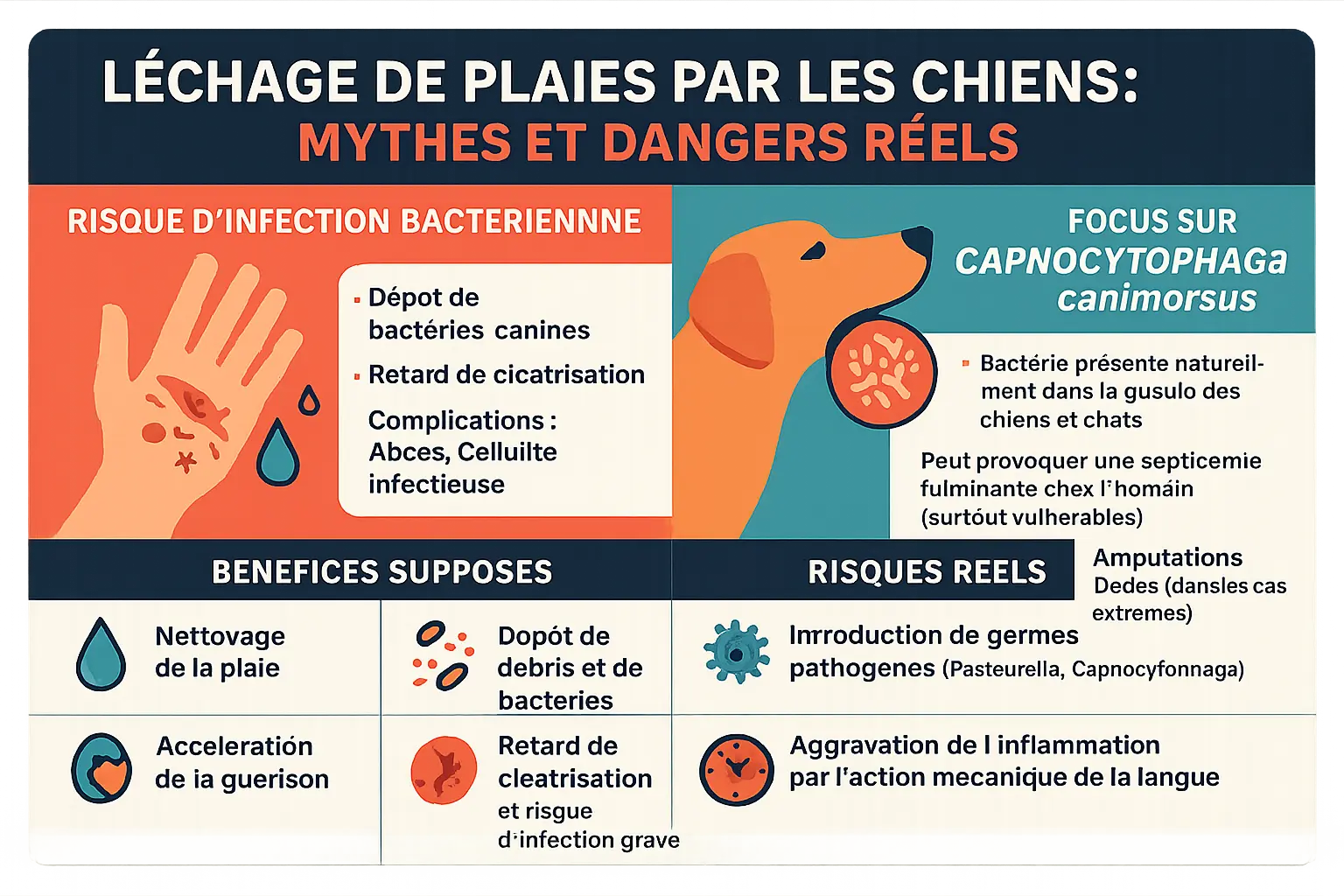 Illustration d'un chien et les risques de léchage de plaies