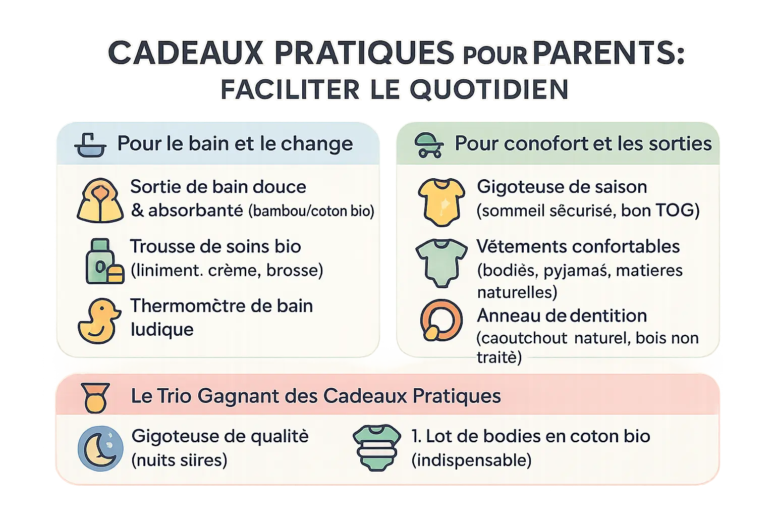Illustration d'accessoires de soin et de confort pour bébé