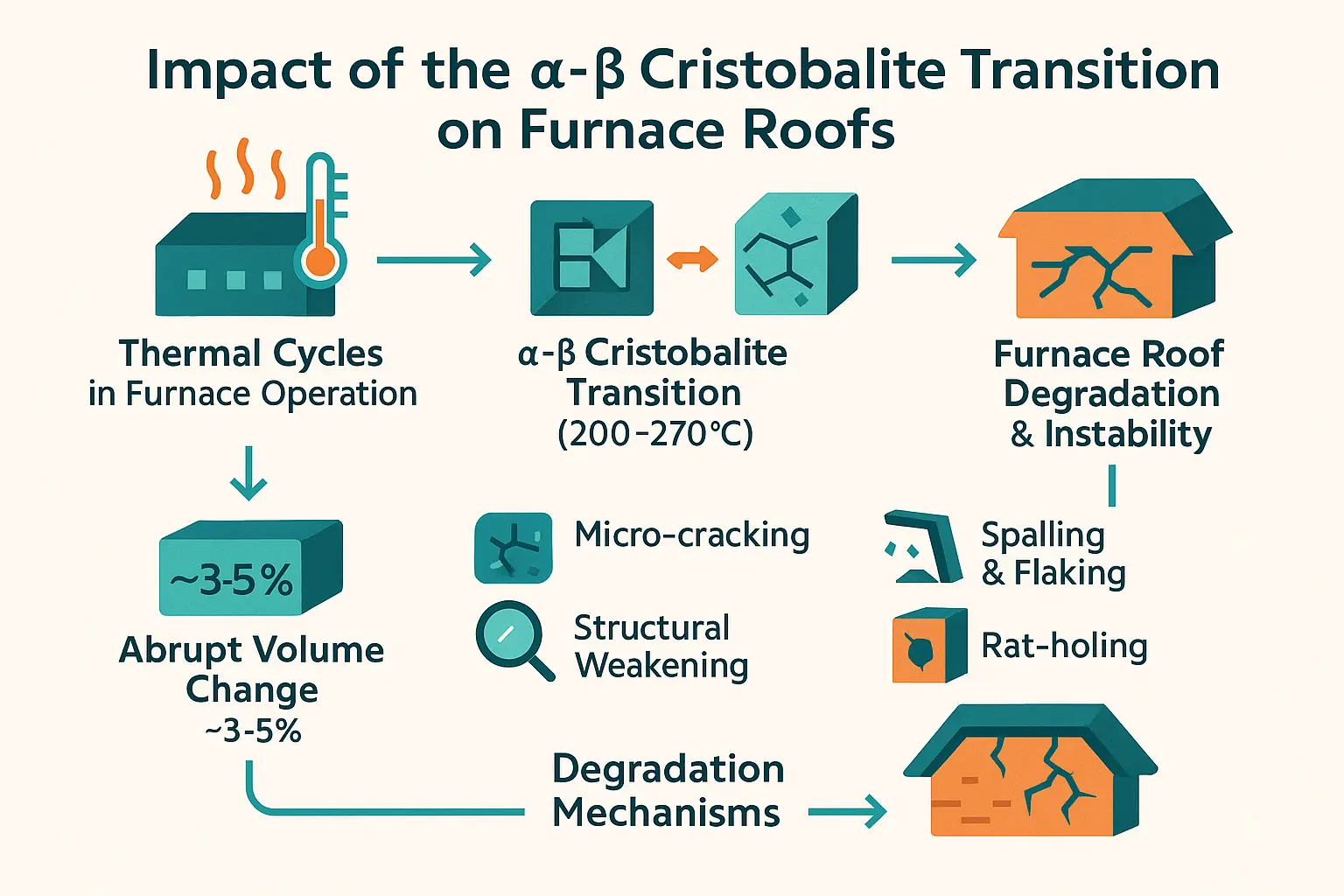 Cristobalite phase transition in refractory materials