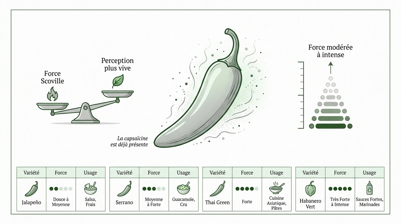 Tableau comparatif de la force et des usagesculinaires des variétés de piments verts