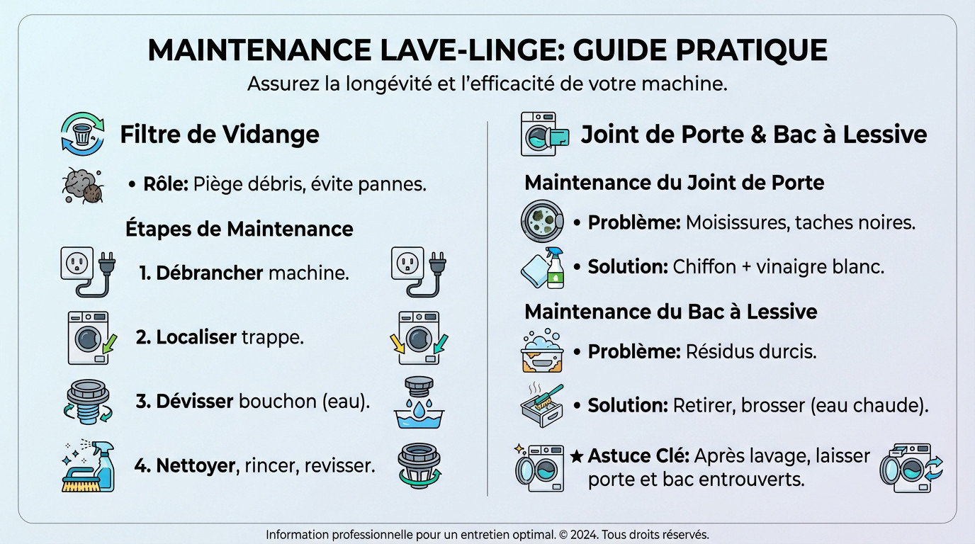 Nettoyage méticuleux du joint de hublot d'un lave-linge professionnel
