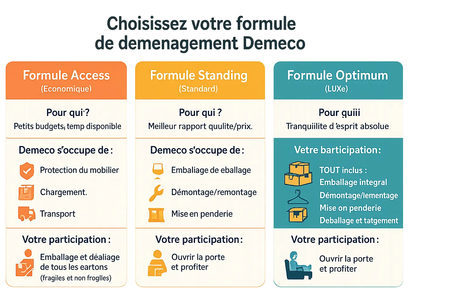 Illustration des formules de déménagement Demeco