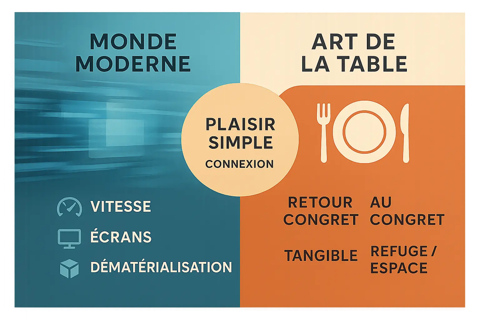 Contraste entre la vitesse numérique et l'art de la table