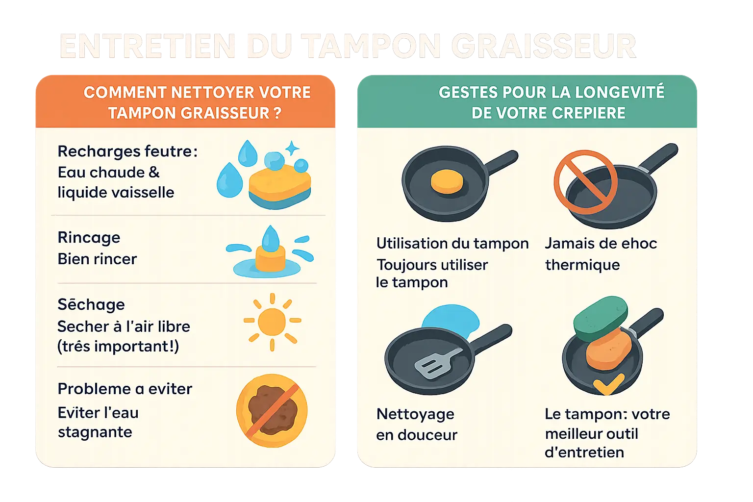 Tampon graisseur pour crêpière en action sur une plaque de cuisson