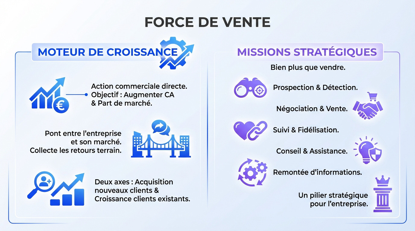Équipe commerciale en réunion illustrant le rôle stratégique de la force de vente