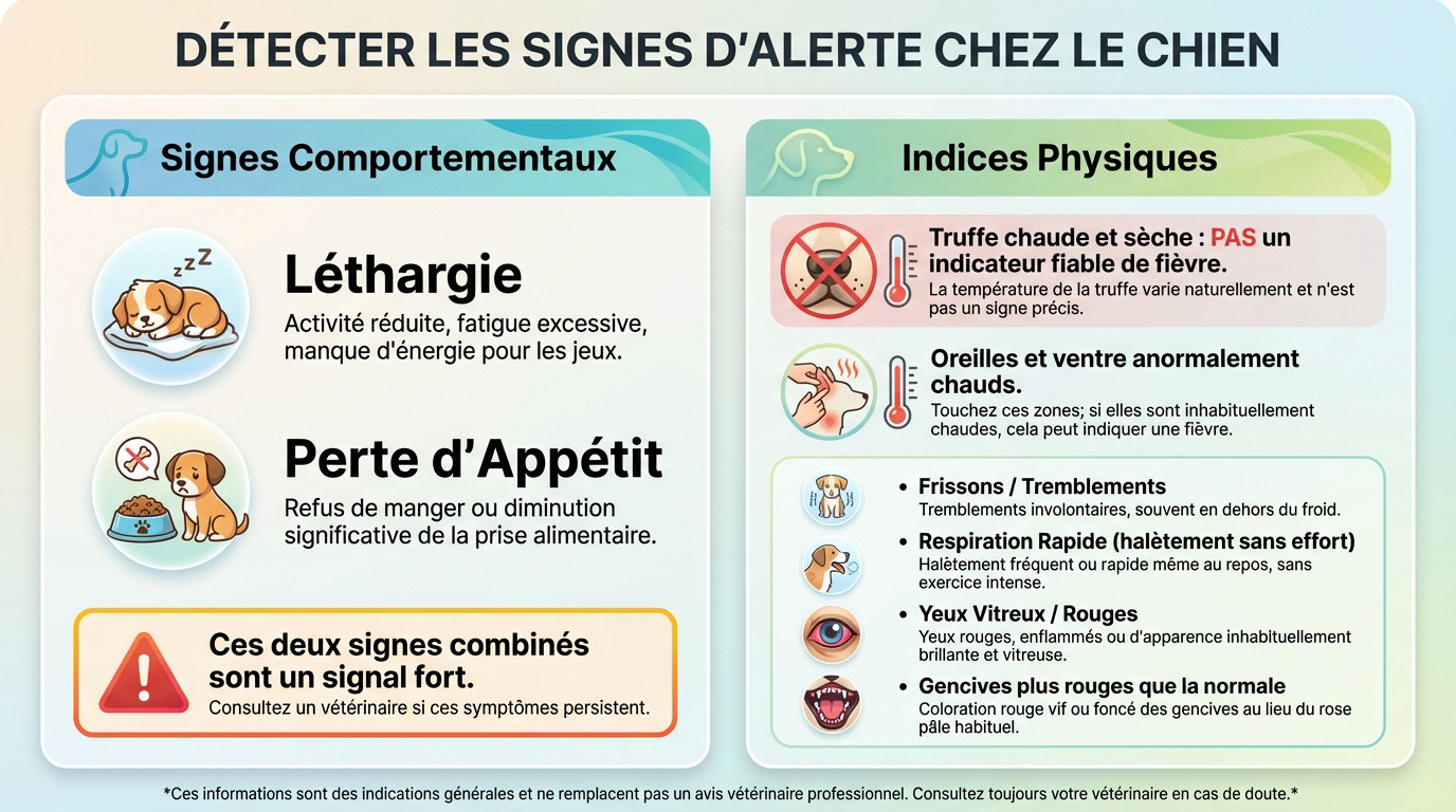 Chien fatigué couché sur le sol présentant des signes de fièvre