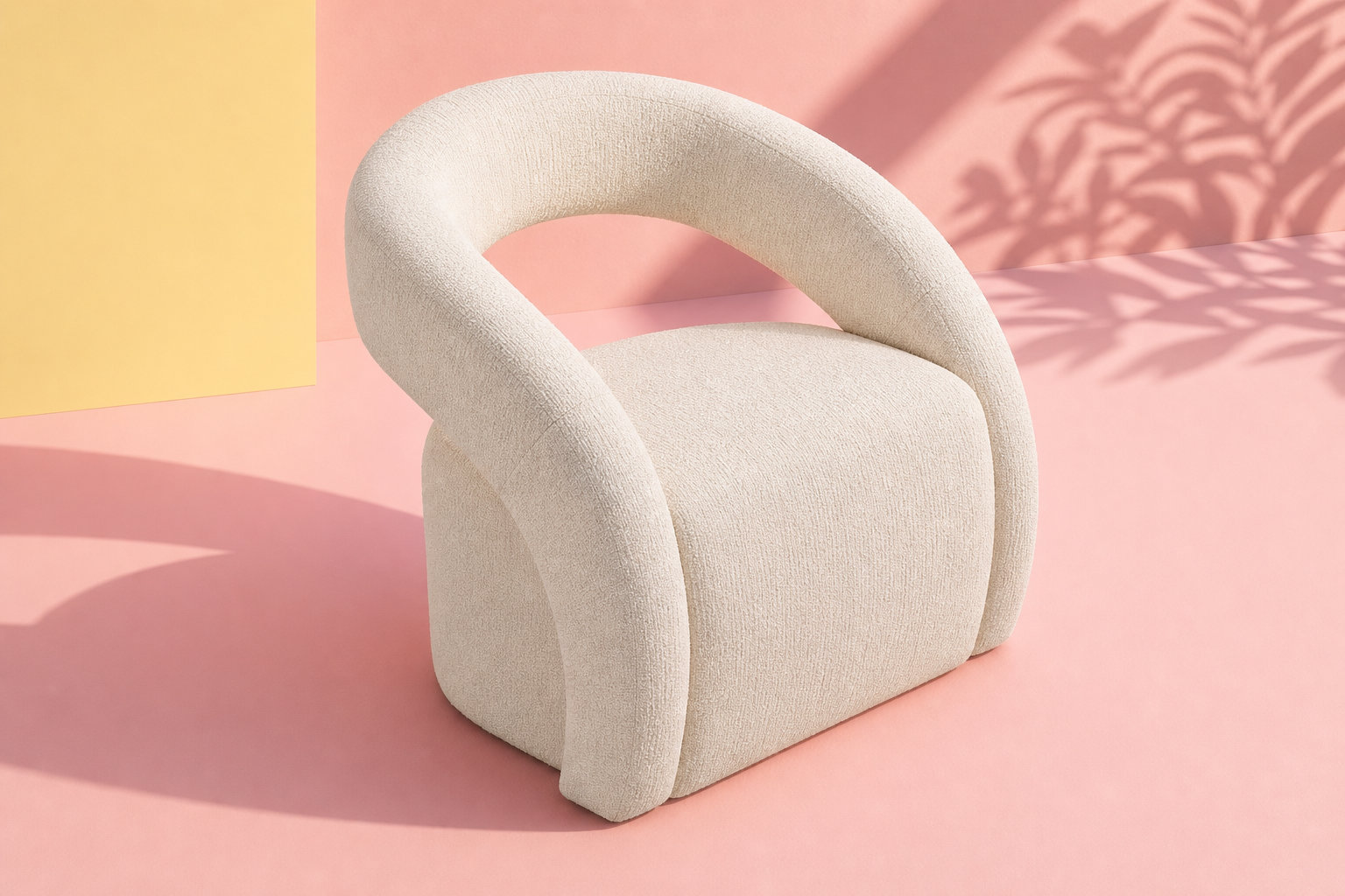 Fauteuil arrondi en tissu chenille beige - LUCIOTA