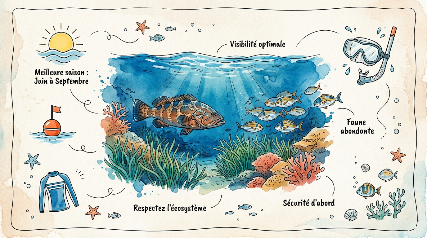 Snorkeling dans les eaux turquoise de Corse avec poissons et herbiers de posidonie