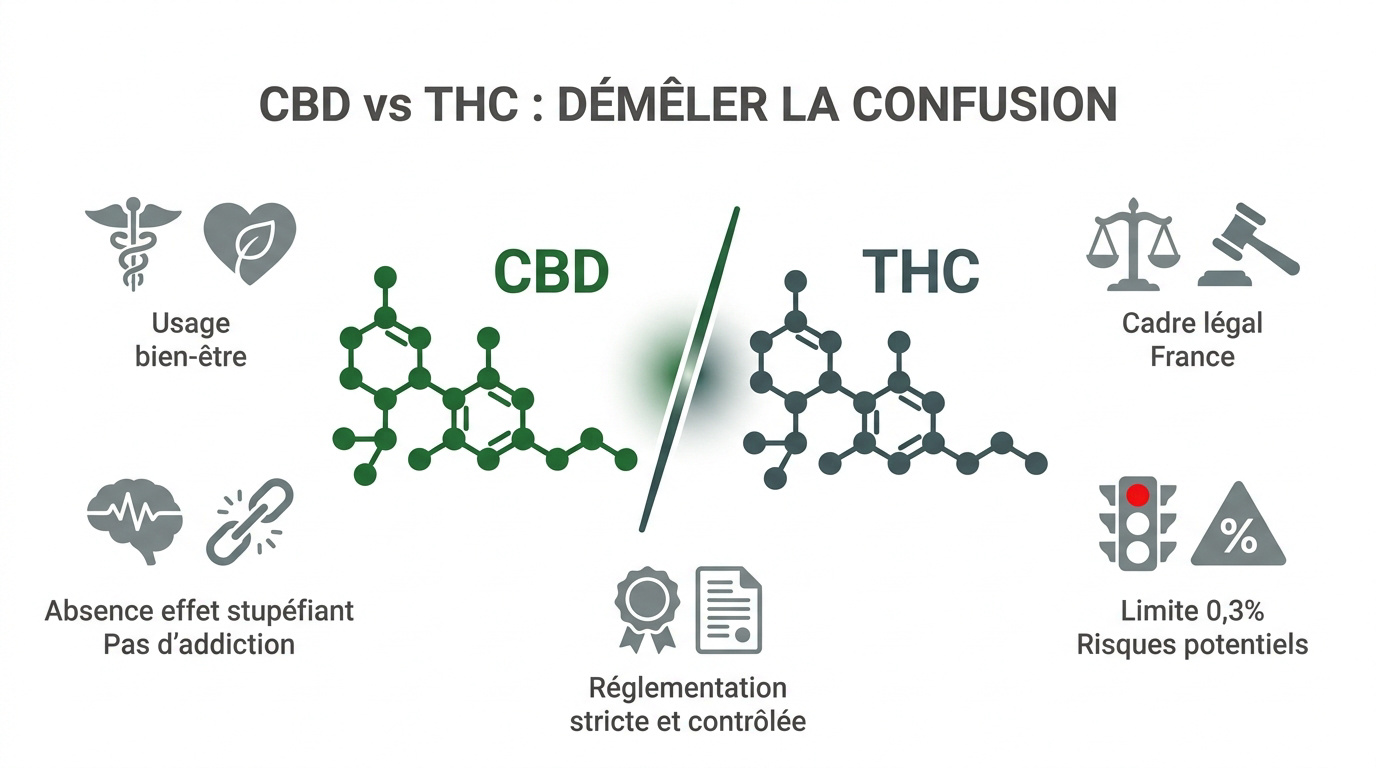 Comparaison entre les molécules de CBD et de THC issues du chanvre